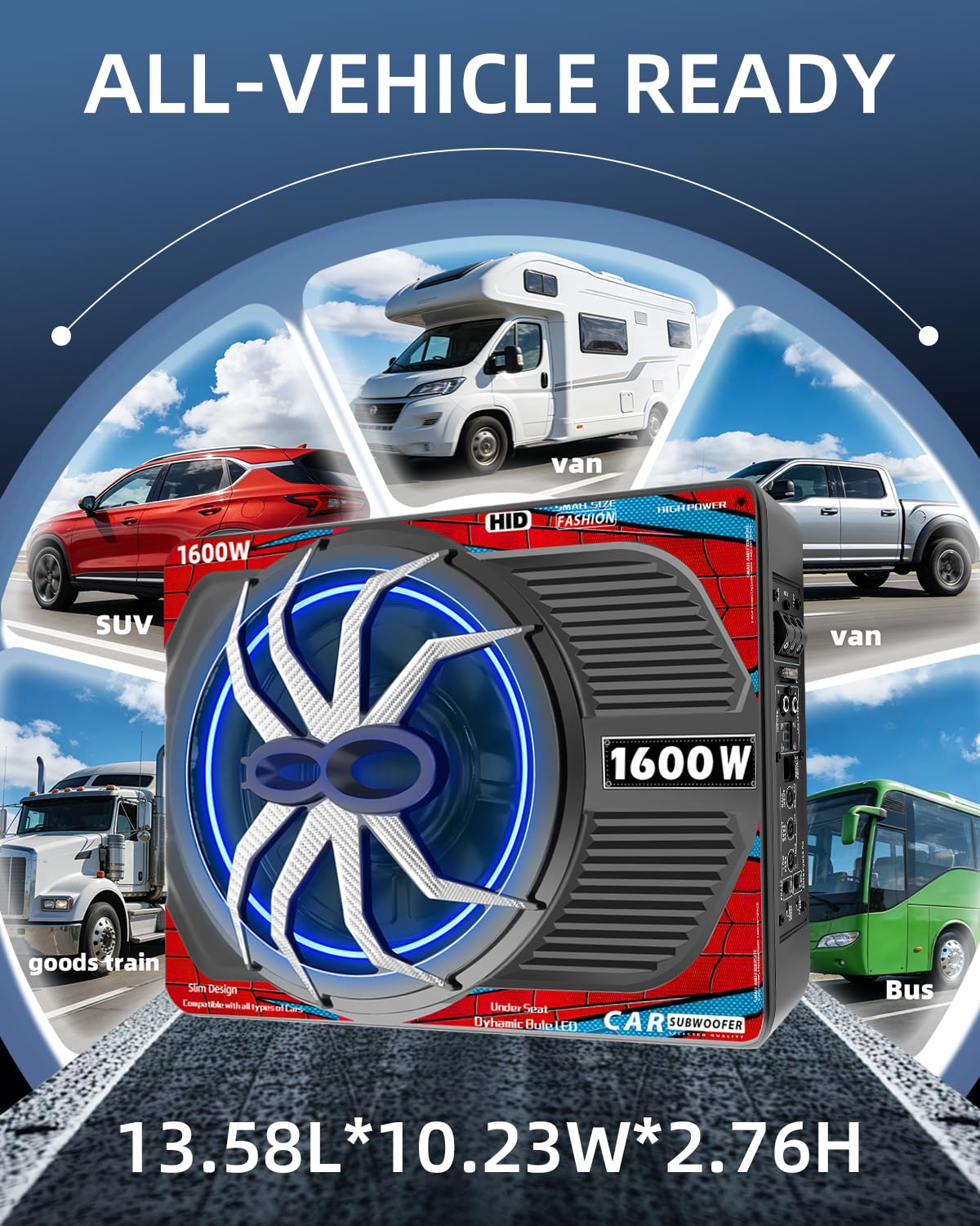 1600W Slim Underseat Car Subwoofer and Amp with RGB Light M507