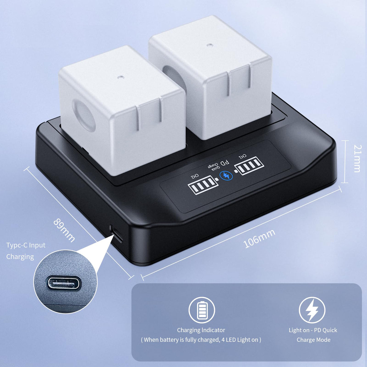 18W PD LCD USB Dual Battery Charger P3585