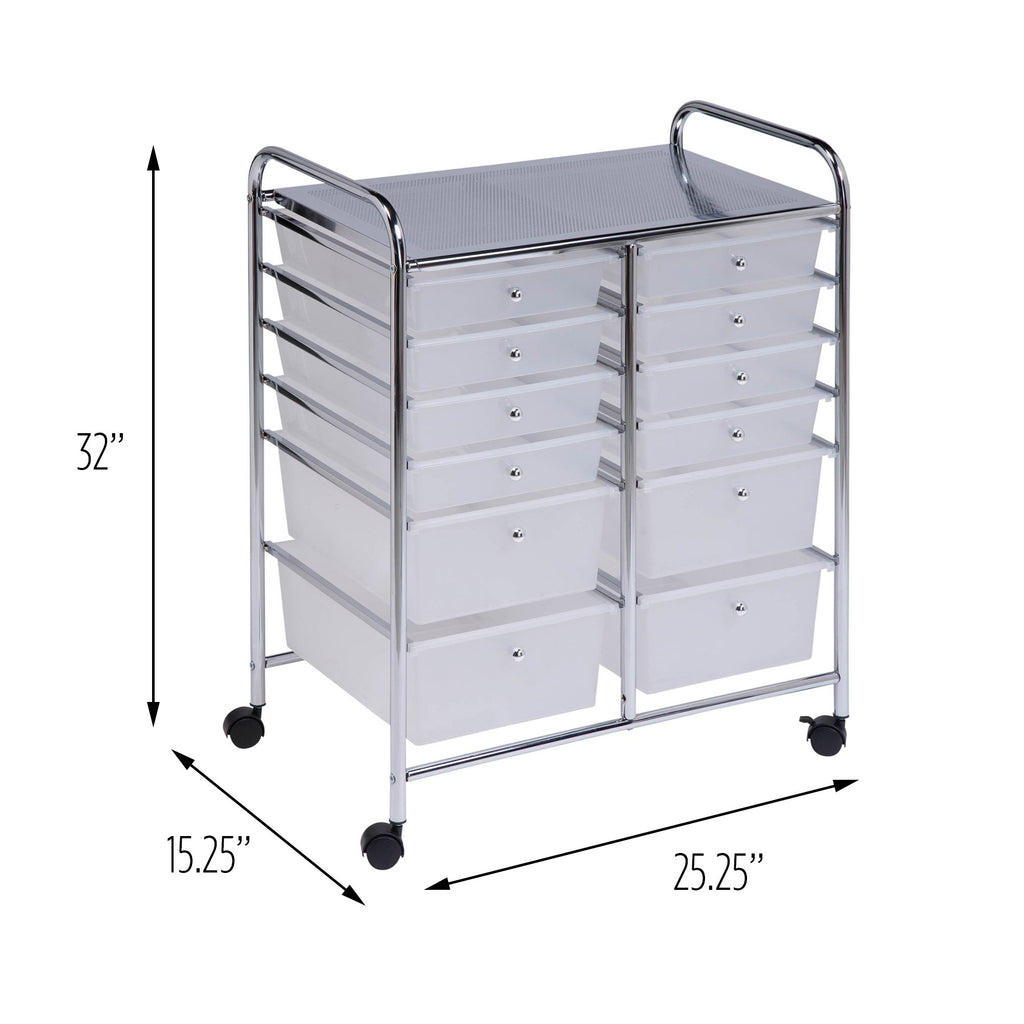 Rolling Craft Storage Cart, Clear, 12-Drawer H49824