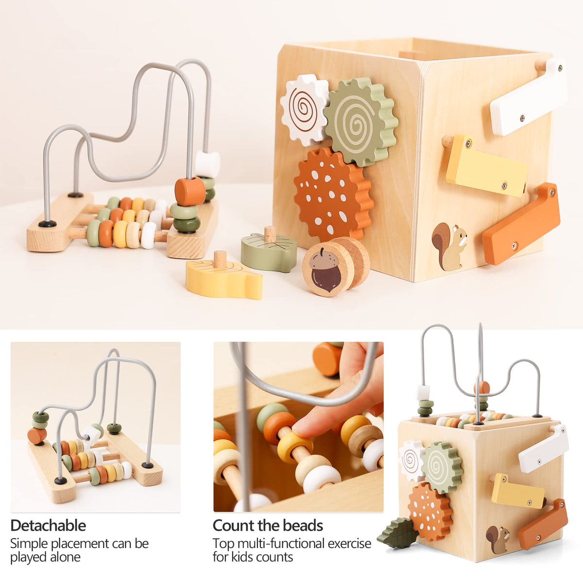 5 in 1 Wooden Activity Cube Bead Maze Shape Sorter K131224