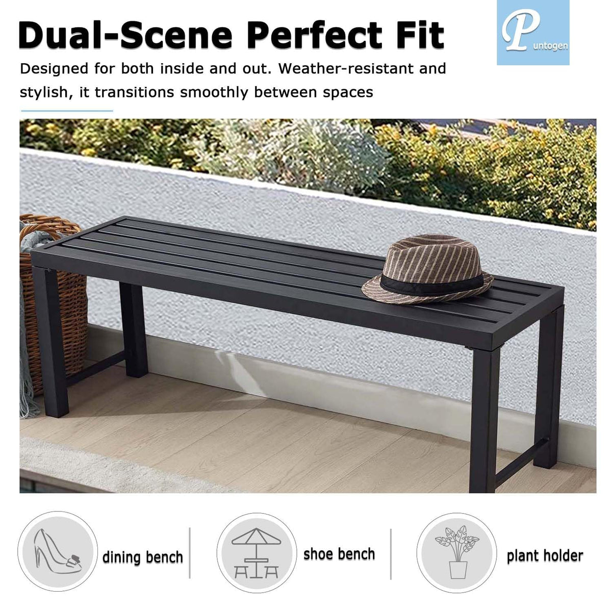 Black 46" Metal Outdoor Bench Y198