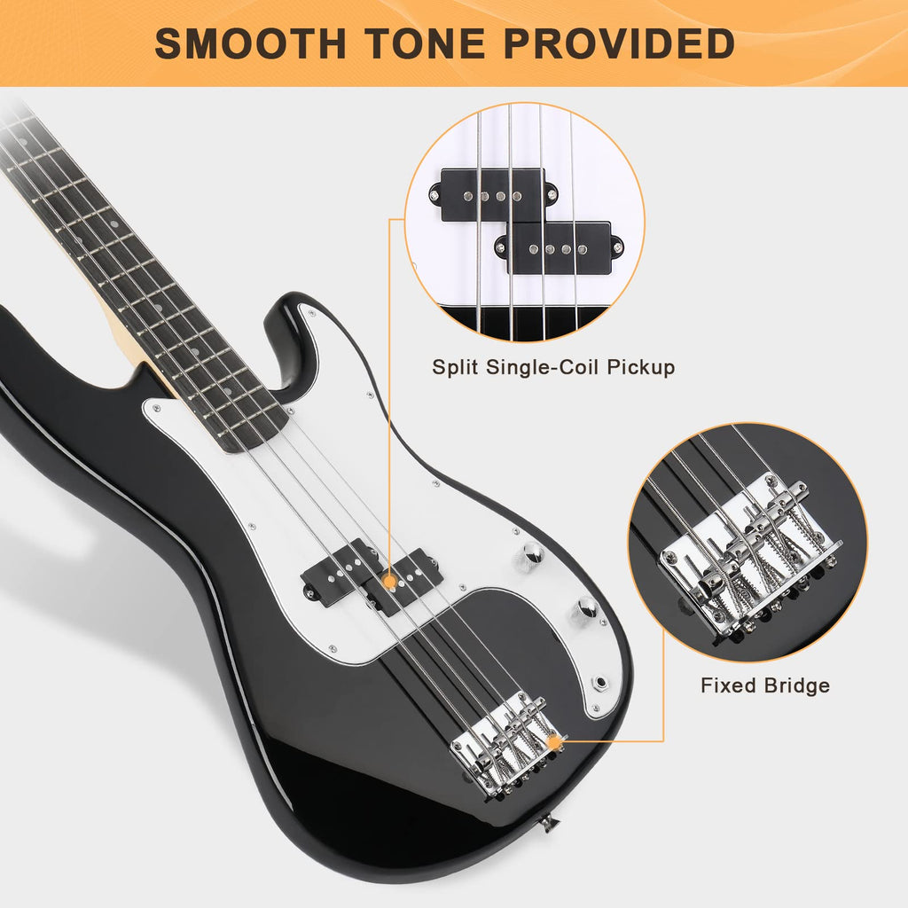 Full Size 4 String Basswood Electric Bass Guitar Beginner Kit with 20W Amp V659