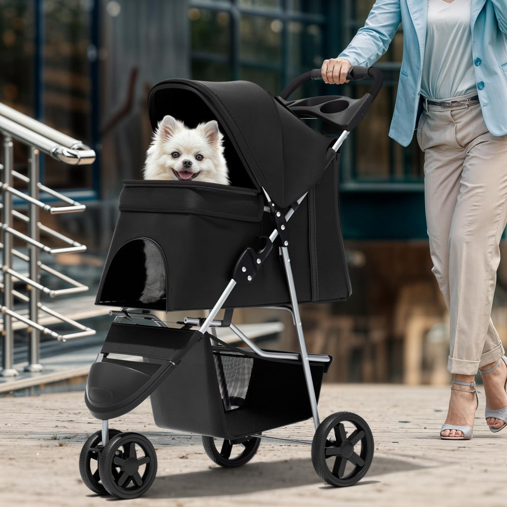 3-Wheel Pet Stroller for Small/Medium Dog Cat, Up to 33lbs, Black G3580