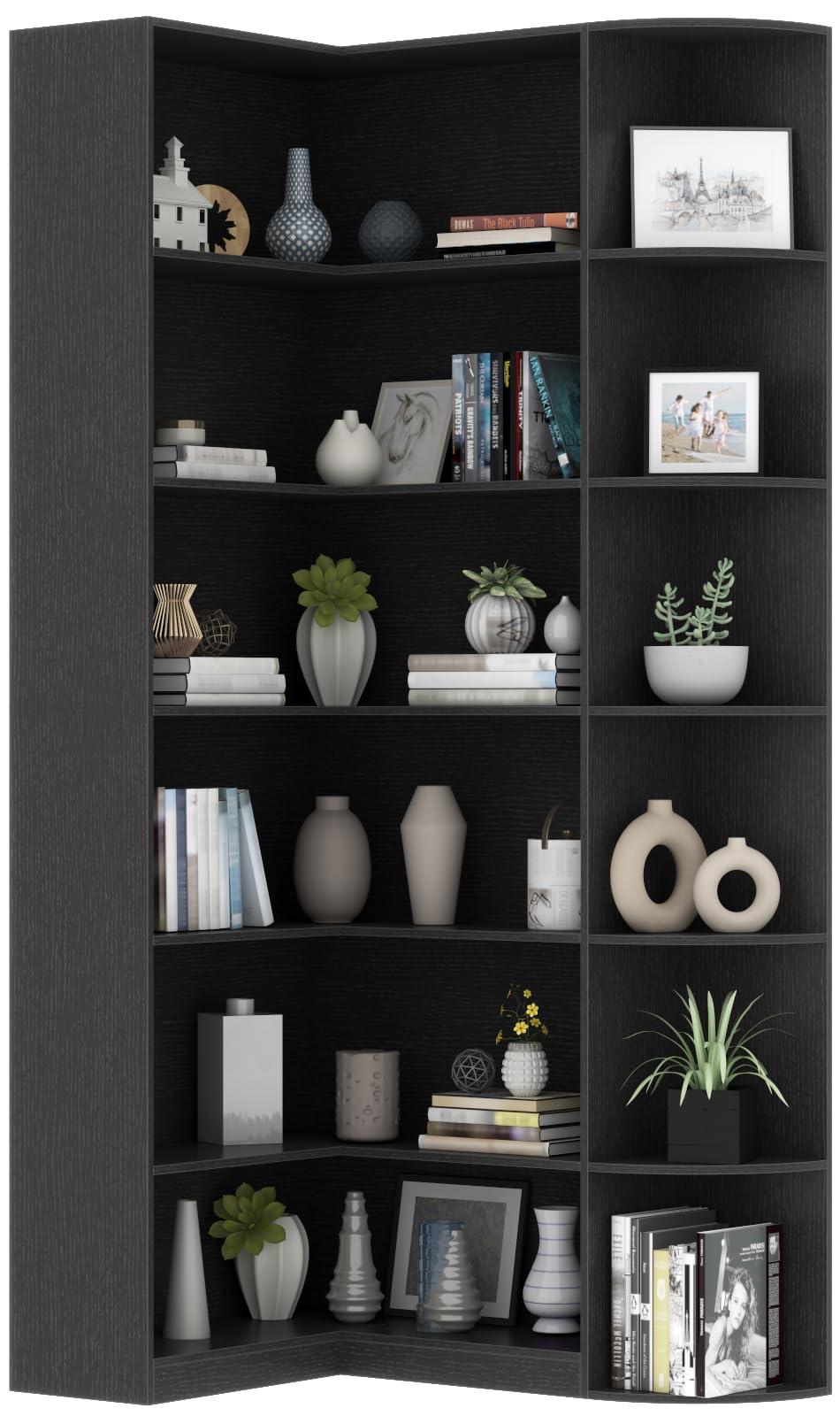 Black 6 Tiers L-Shaped Book Shelf A681180