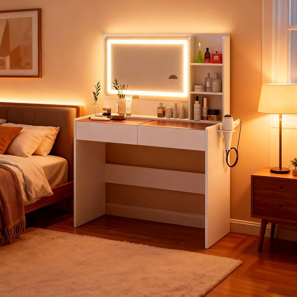 White Makeup Vanity Desk with LED Mirror L127