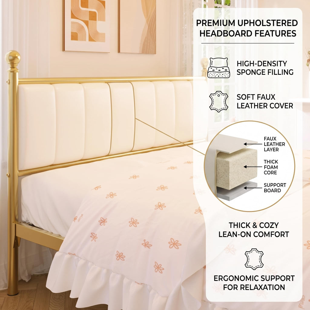 Gold Full Size Bed Frame with Headboard and Under Bed Storage V283618