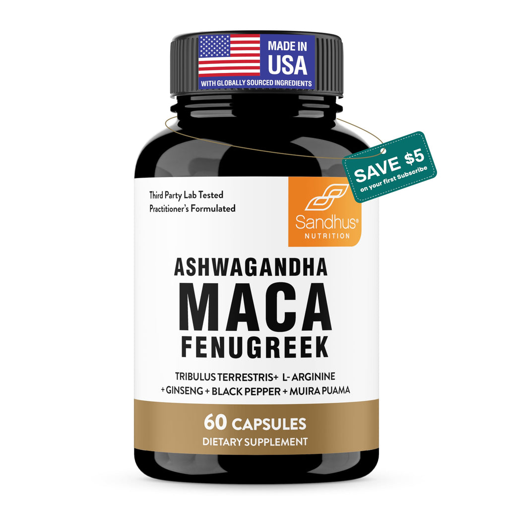 Maca Root Fenugreek Ashwagandha L-Arginine Ginseng Muira Puama Herbal Supplement 60 Capsules G666