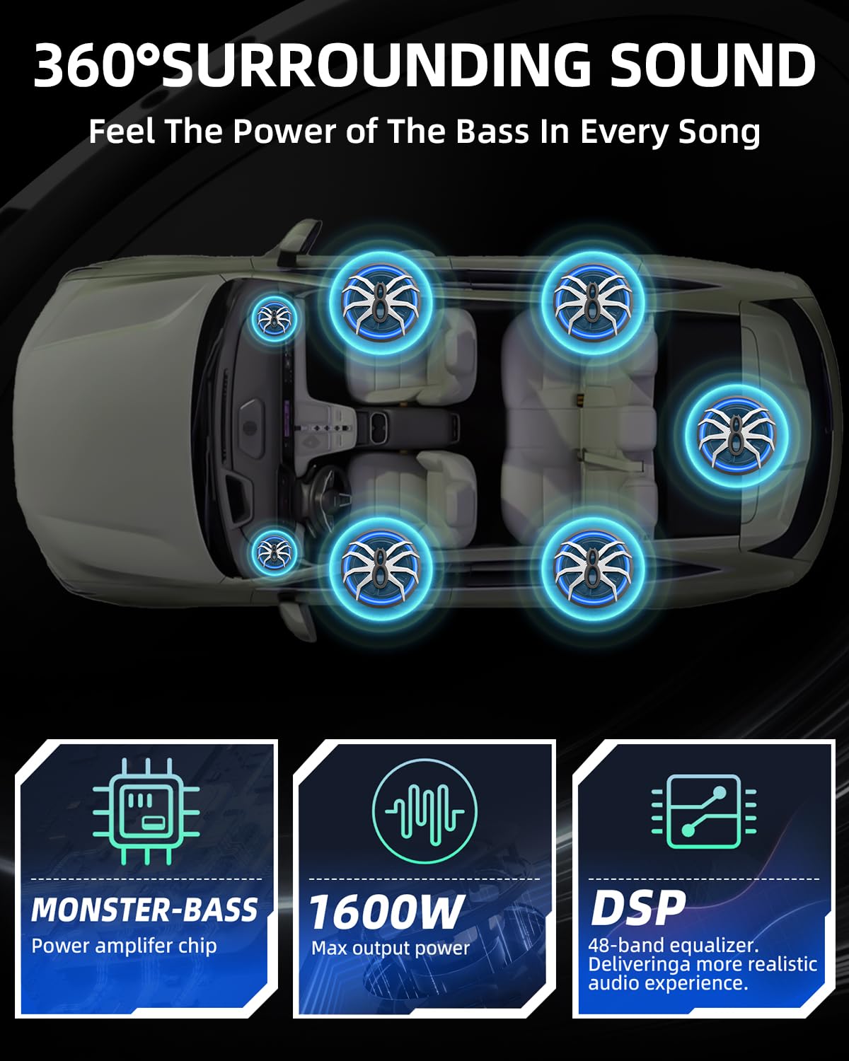1600W Slim Underseat Car Subwoofer and Amp with RGB Light M507
