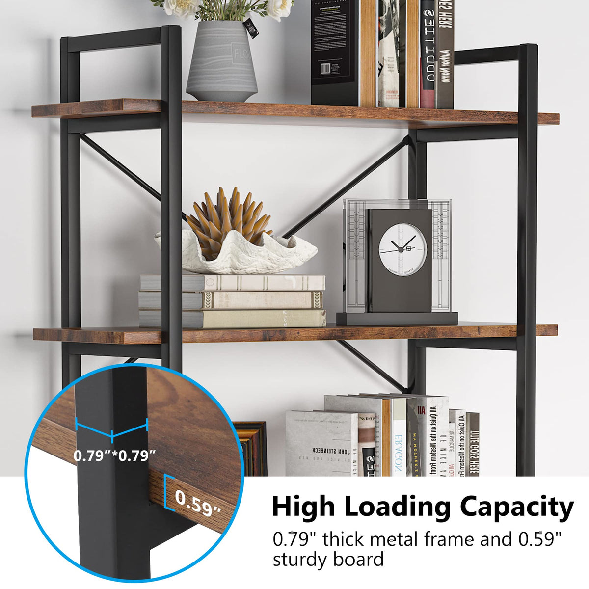 5 Tier Industrial Bookshelf with Metal Frame M7212