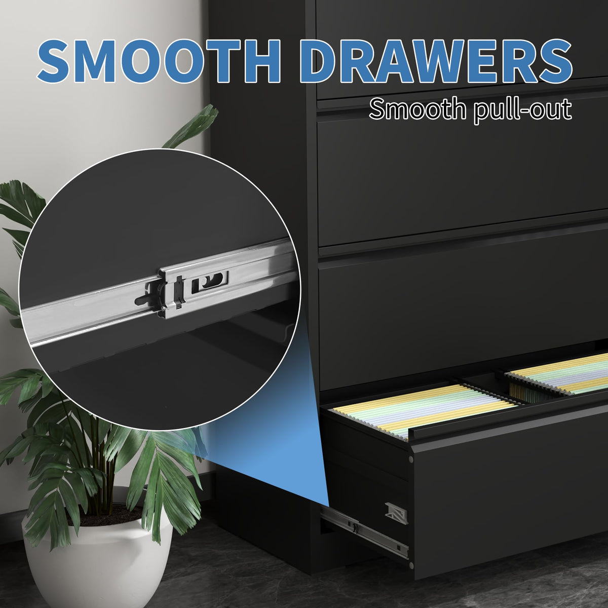 Black 4 Drawer Metal Lateral File Cabinet with Lock Y930956