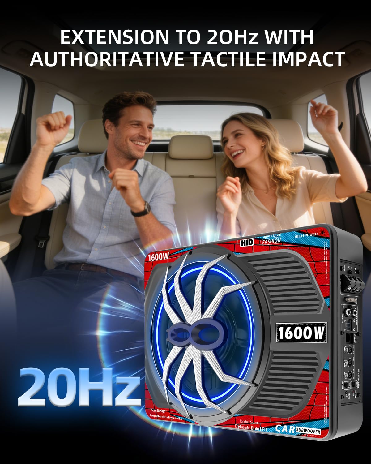 1600W Slim Underseat Car Subwoofer and Amp with RGB Light M507