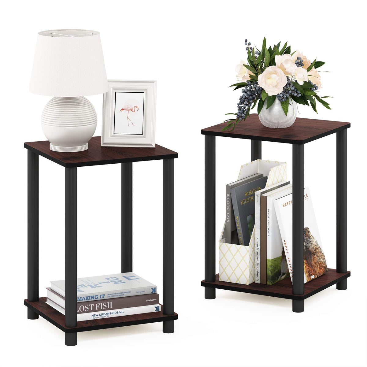 2-Tier Square Side Table Set of 2, Dark Cherry A233