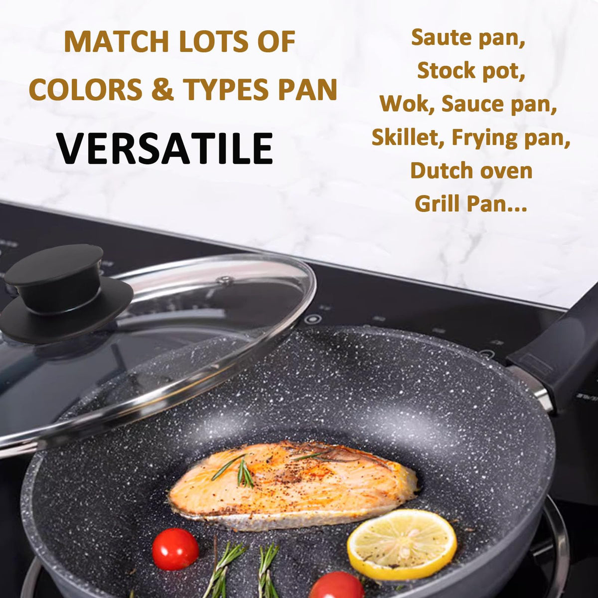 Round Tempered Glass Lid Set with Black Handle, 3 Pieces V3769