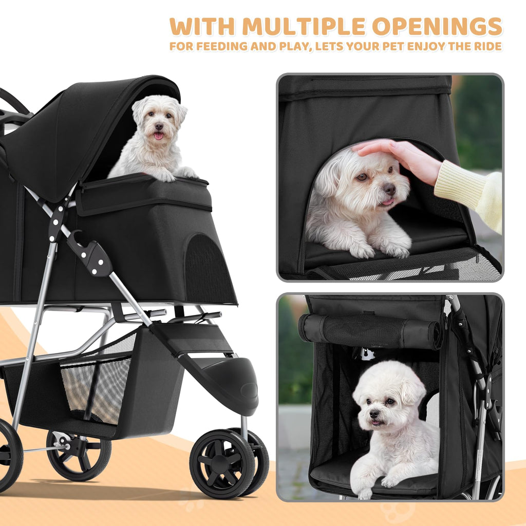 3-Wheel Pet Stroller for Small/Medium Dog Cat, Up to 33lbs, Black G3580
