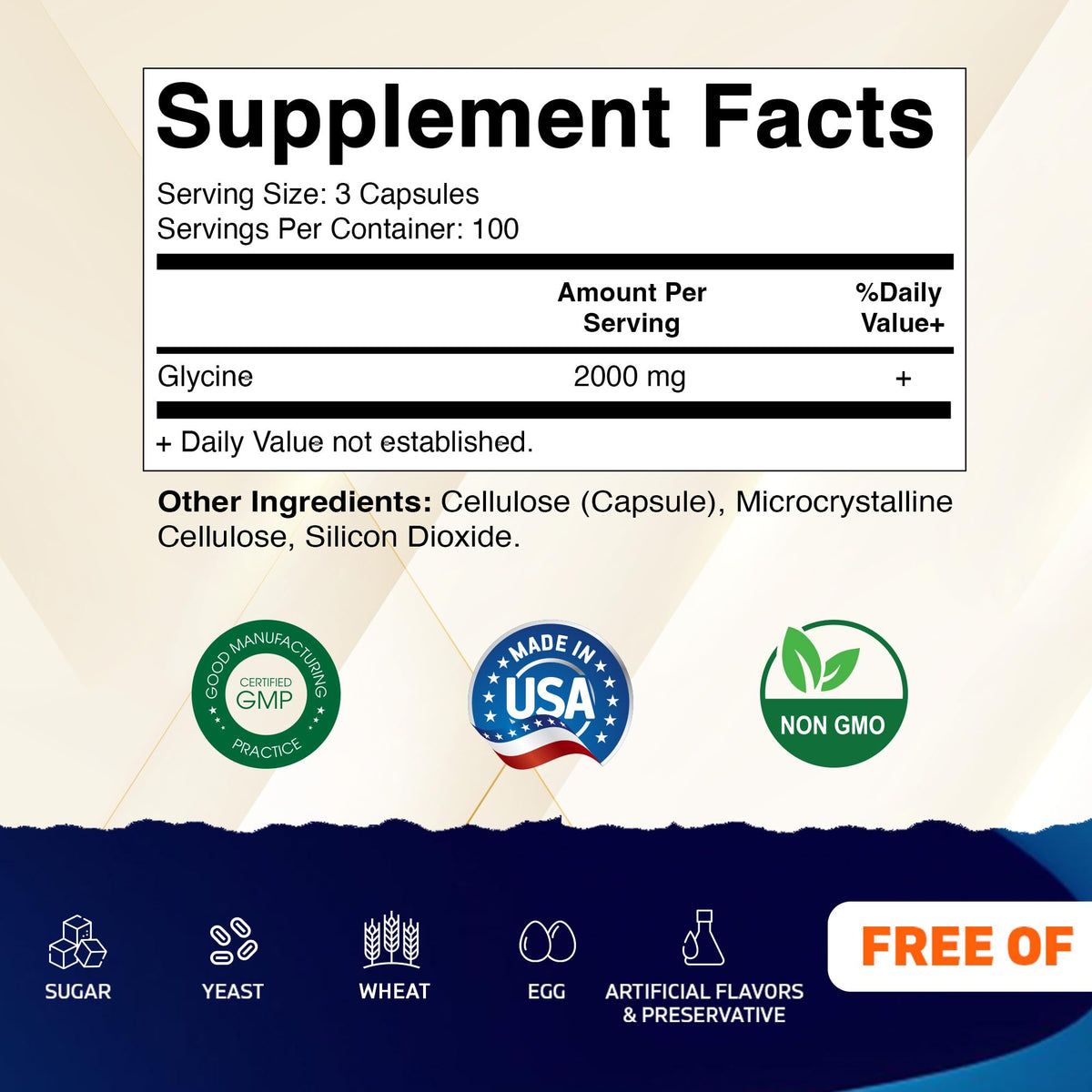Glycine Supplement 2000mg 300 Count Non-GMO Gluten Free Q49465