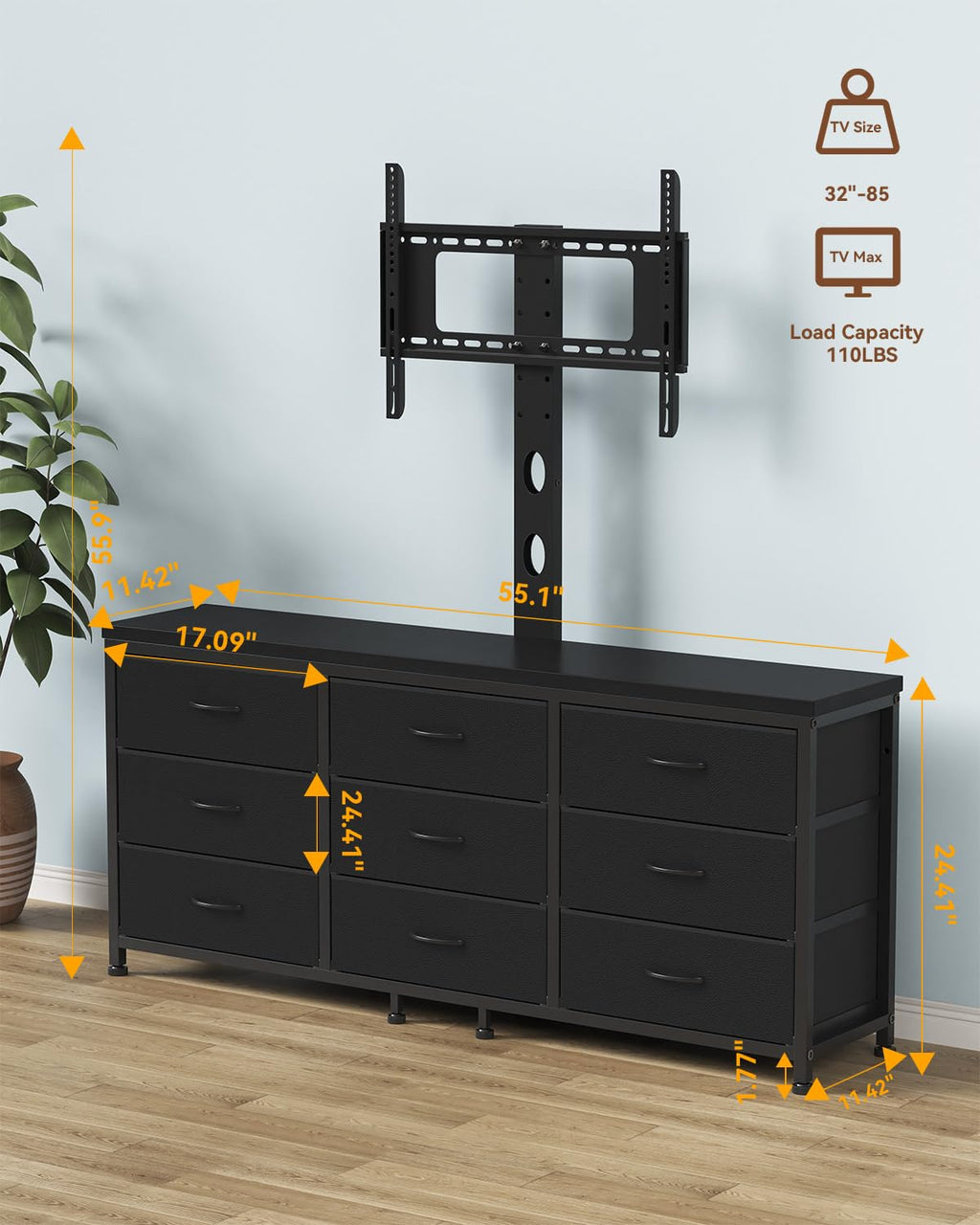 TV Stand with Mount and 9 Fabric Drawers S86151