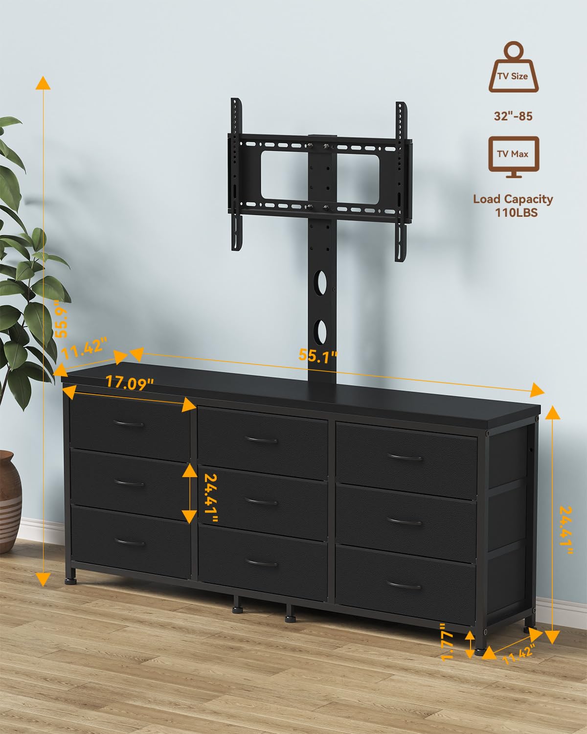 TV Stand with Mount and 9 Fabric Drawers S86151