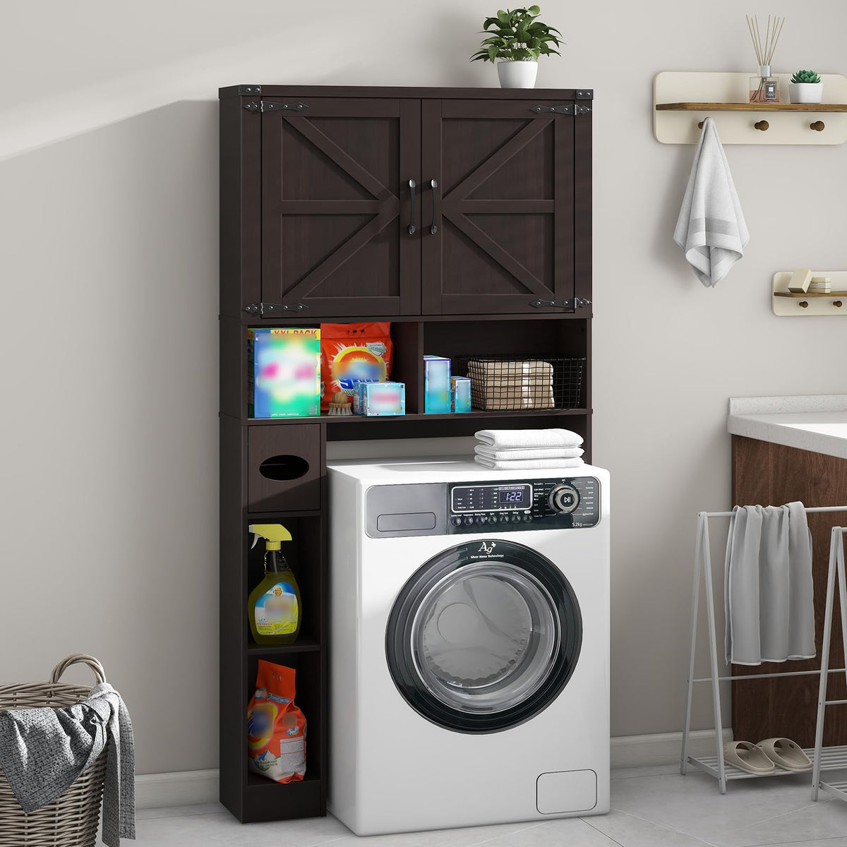 Over The Toilet Storage Cabinet with 2 Barn Doors, Walnut M29690
