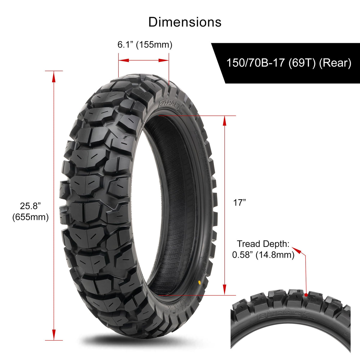 150/70B-17 Adventure Motorcycle Tire G110257