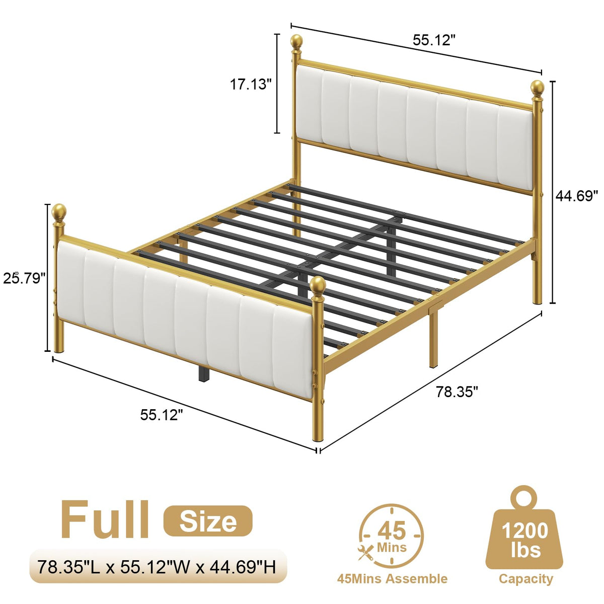 Gold Full Size Bed Frame with Headboard and Under Bed Storage V283618