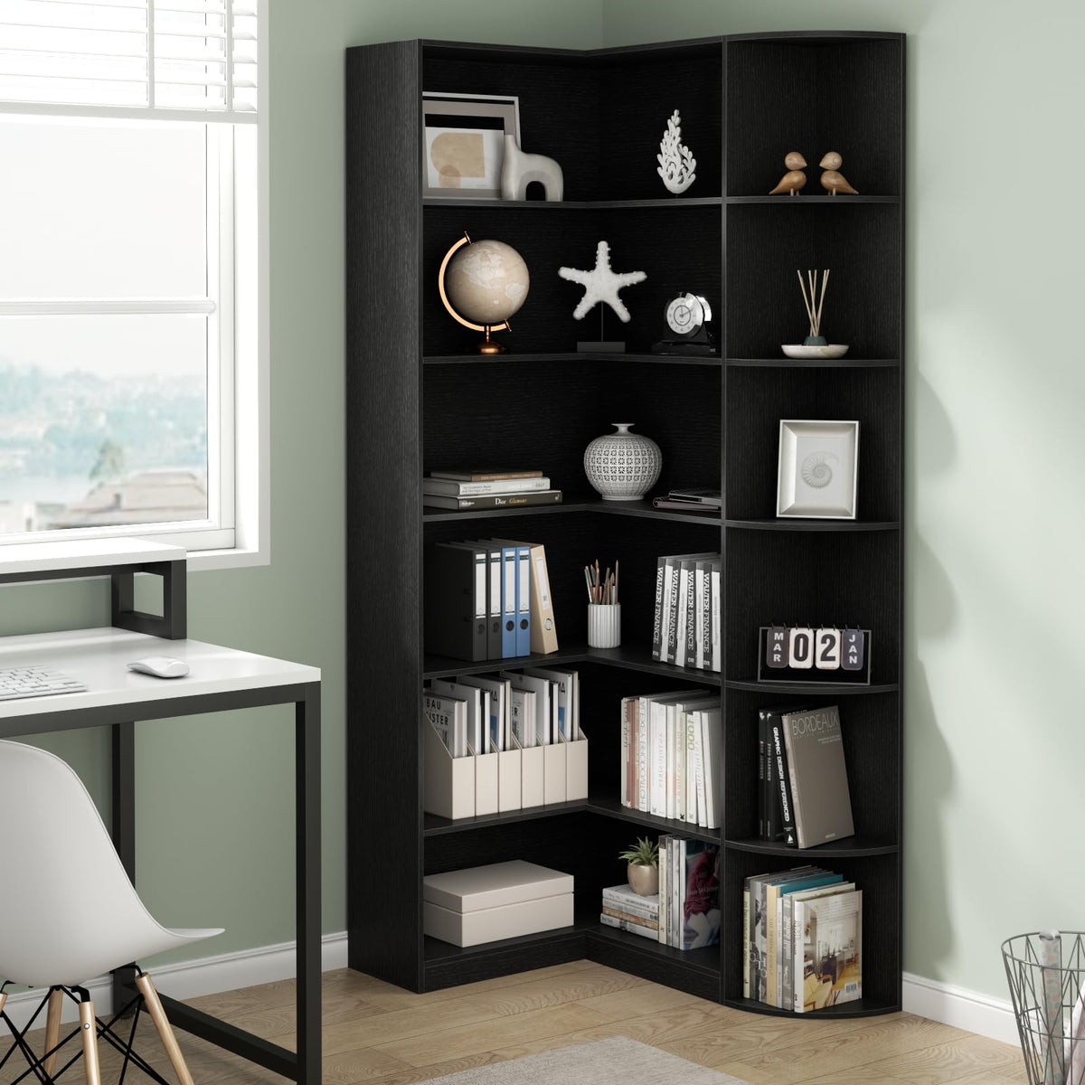 Black 6 Tiers L-Shaped Book Shelf A681180
