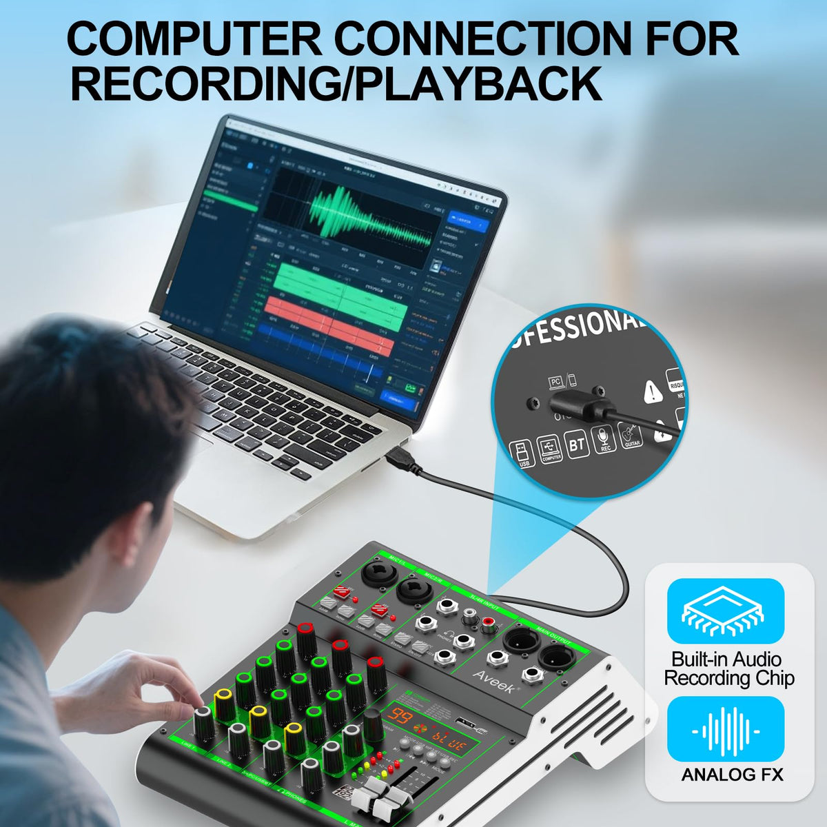 4 Channel Audio Mixer with Bluetooth and USB L163125