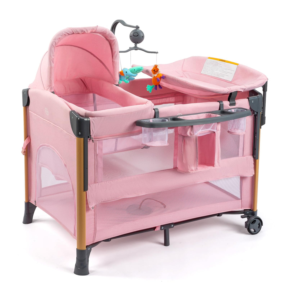 7 in 1 Pink Bedside Bassinet with Changing Table S78728
