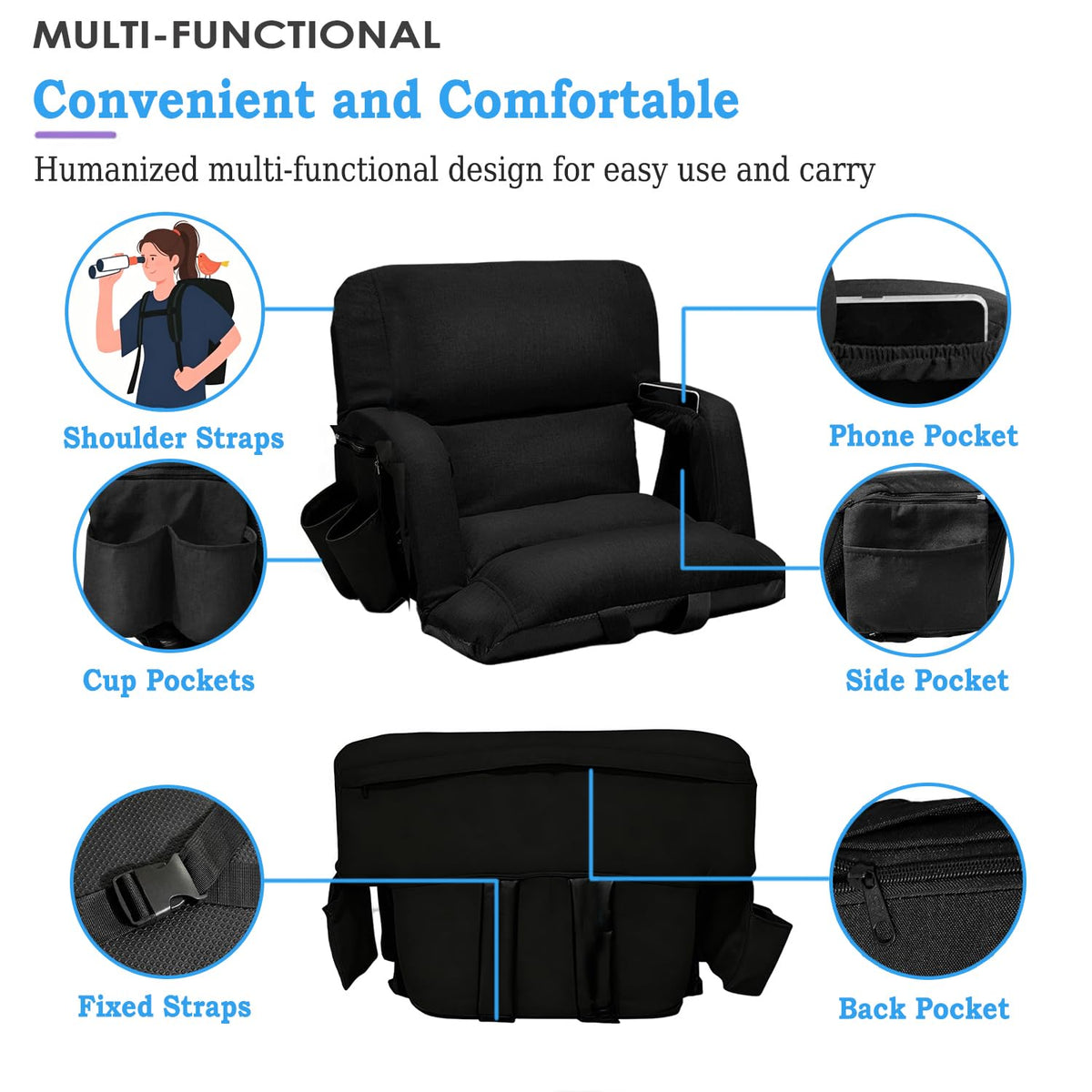 2 Pack Bleacher Seat with Back Support and Armrest G172