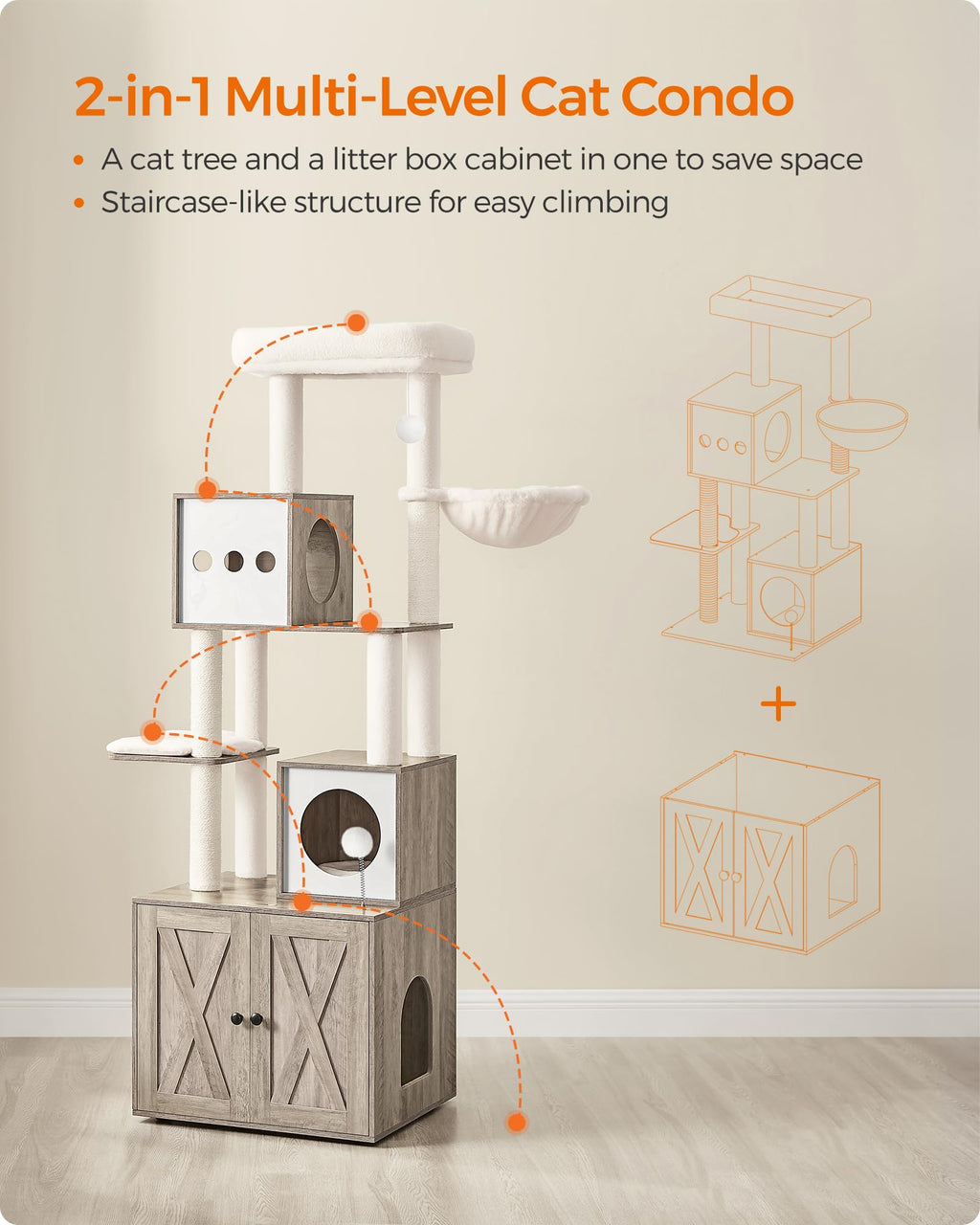 70.1-Inch Tall Cat Tree with Litter Box Enclosure P38900
