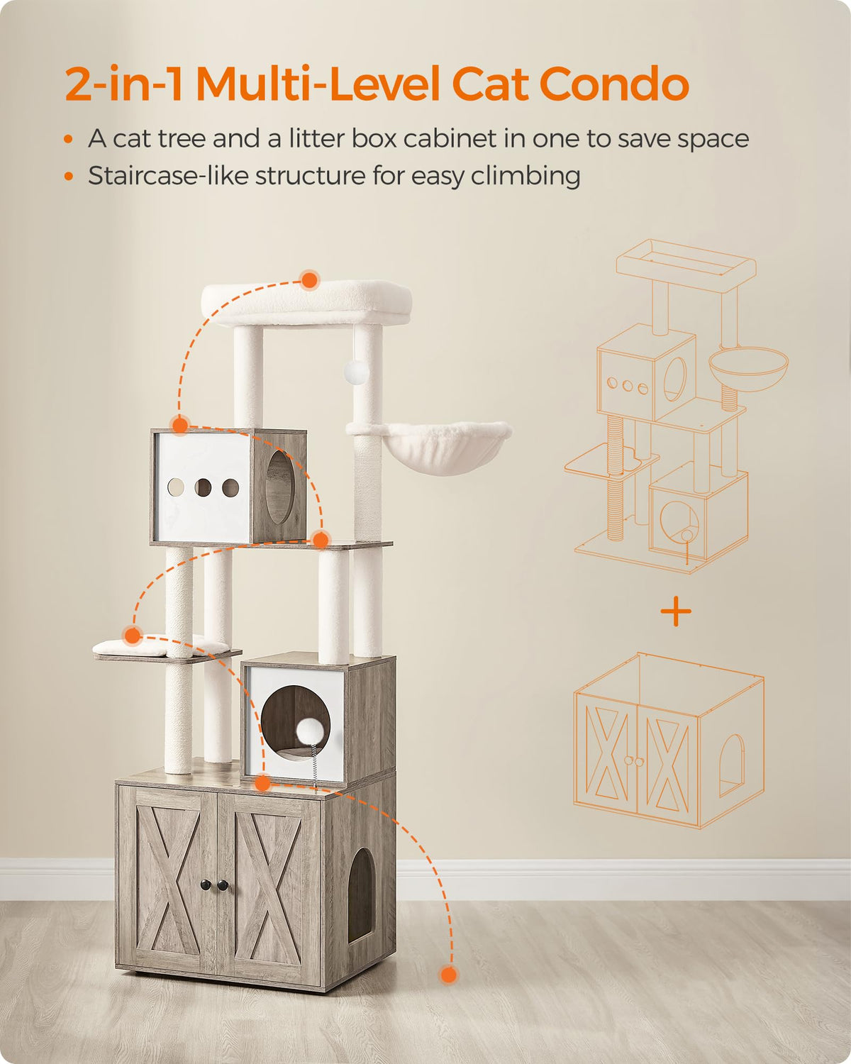 70.1-Inch Tall Cat Tree with Litter Box Enclosure P38900