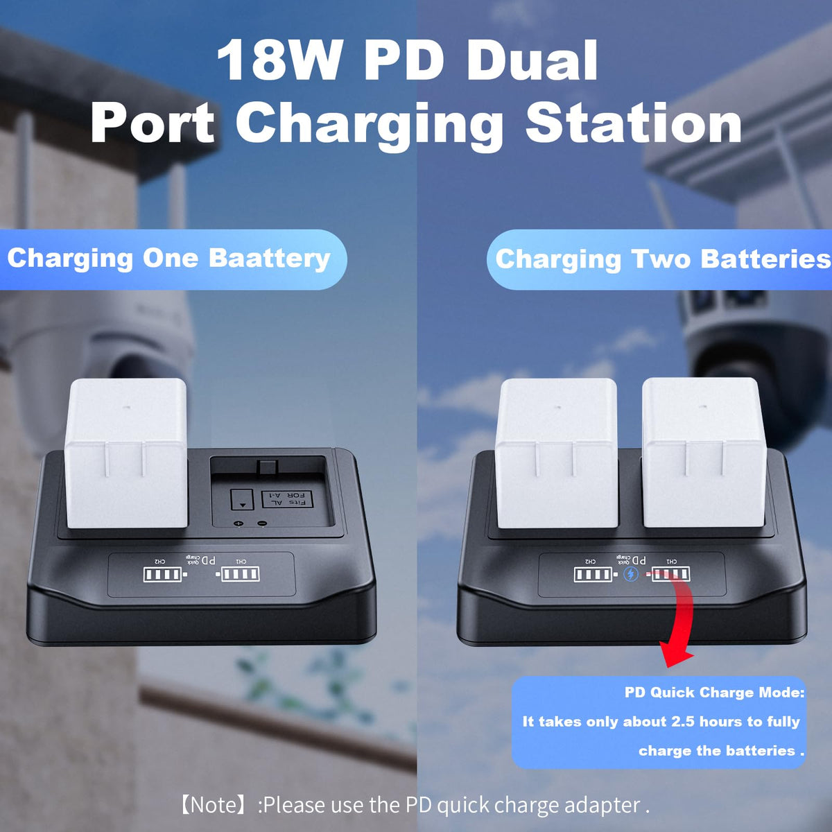 18W PD LCD USB Dual Battery Charger P3585