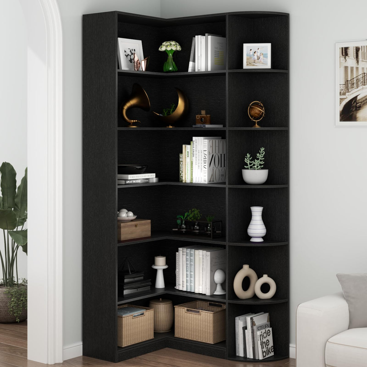 Black 6 Tiers L-Shaped Book Shelf A681180