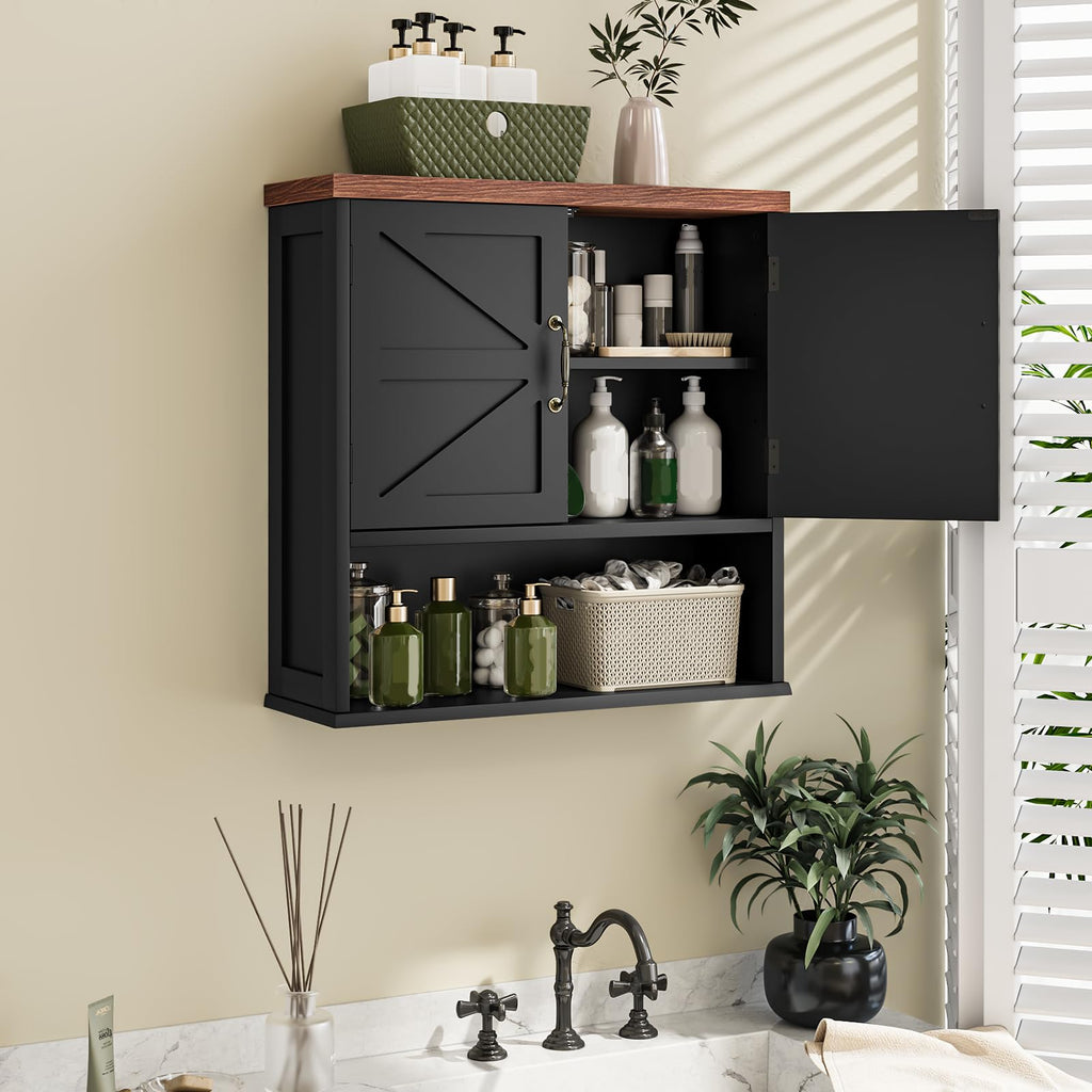 Black Wall Mounted Bathroom Cabinet with Adjustable Shelf S973