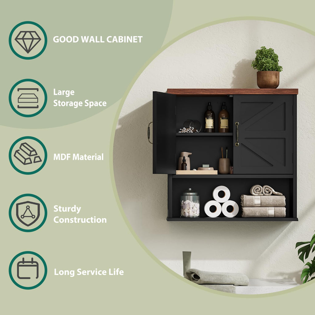 Black Wall Mounted Bathroom Cabinet with Adjustable Shelf S973