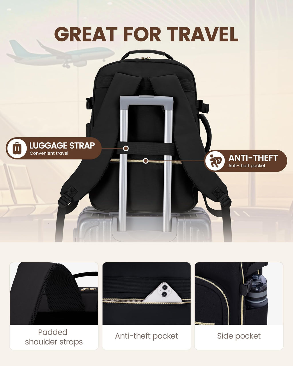 40L Waterproof Travel Backpack with 3 Packing Cubes, fits 17" Laptop R7847