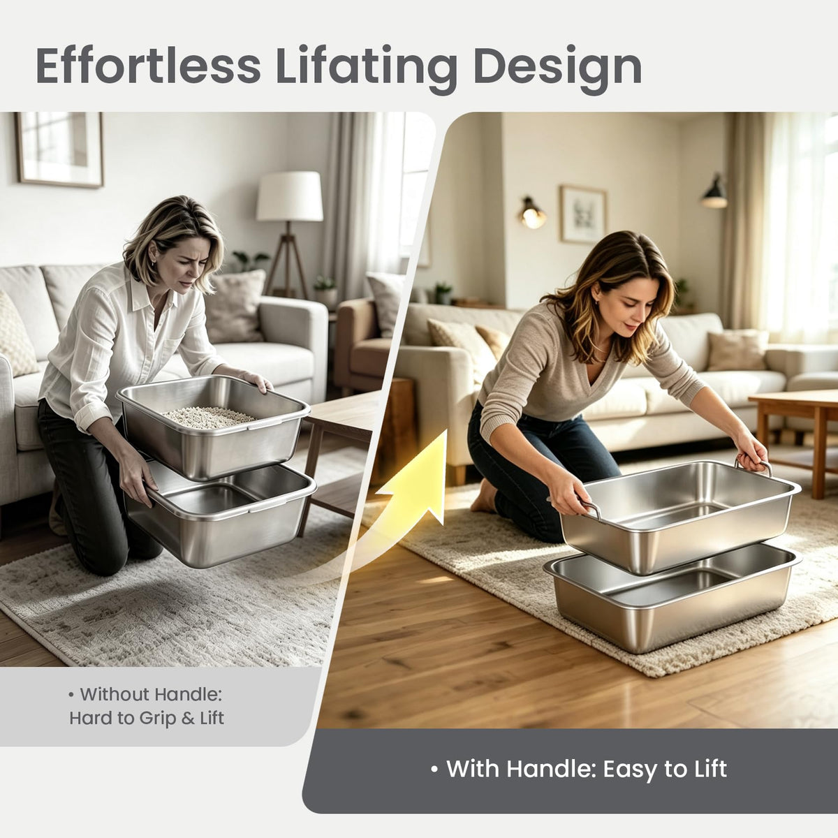 Extra Large Stainless Steel Sifting Cat Litter Box with Dual Handles Y897119