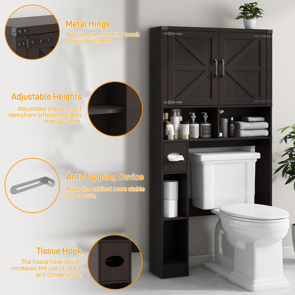 Over The Toilet Storage Cabinet with 2 Barn Doors, Walnut M29690