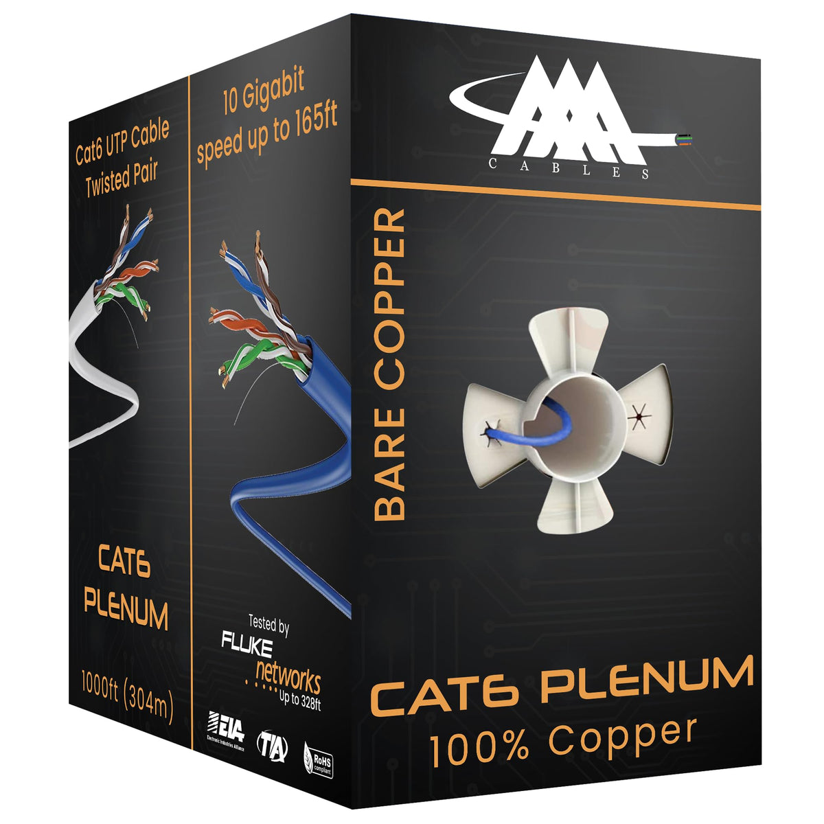 Cat6 Plenum Cable 1000Ft Bare Copper 23AWG Blue Q995