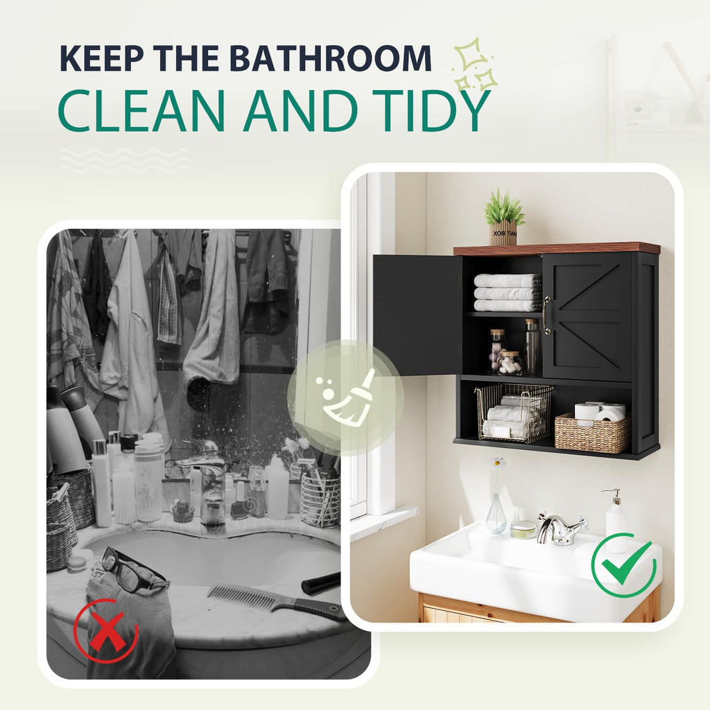 Black Wall Mounted Bathroom Cabinet with Adjustable Shelf S973