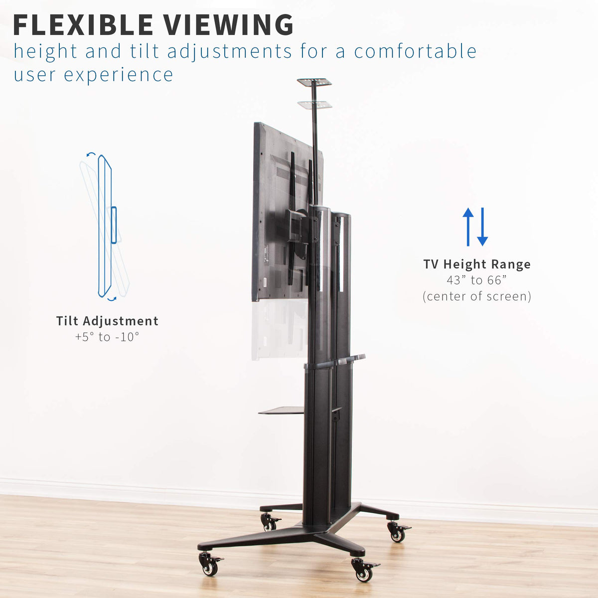 Aluminum Mobile TV Cart for 32 to 120 inch Screens up to 308 lbs, Black I243748