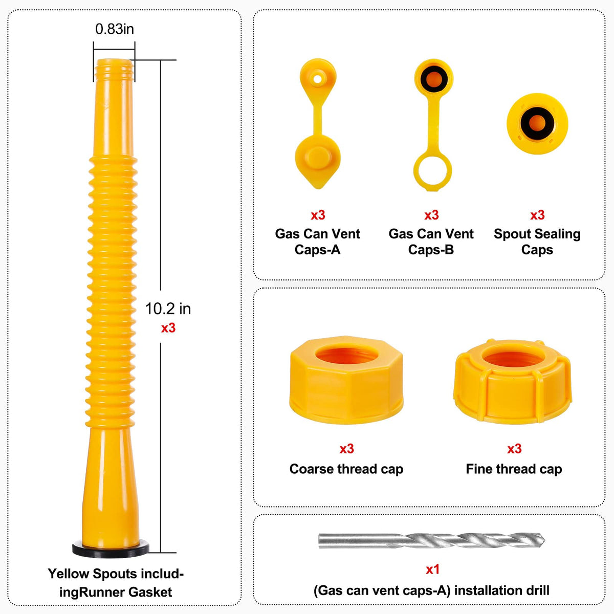 Gas Can Spout Replacement Kits 3 Pack Yellow W351710