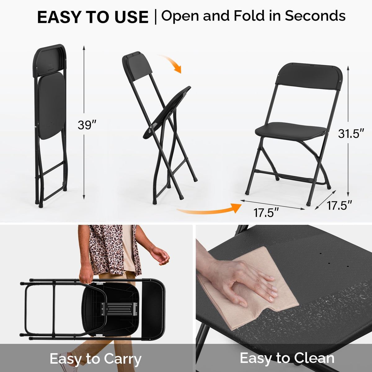 10 Pack Black Plastic Folding Chair D8558
