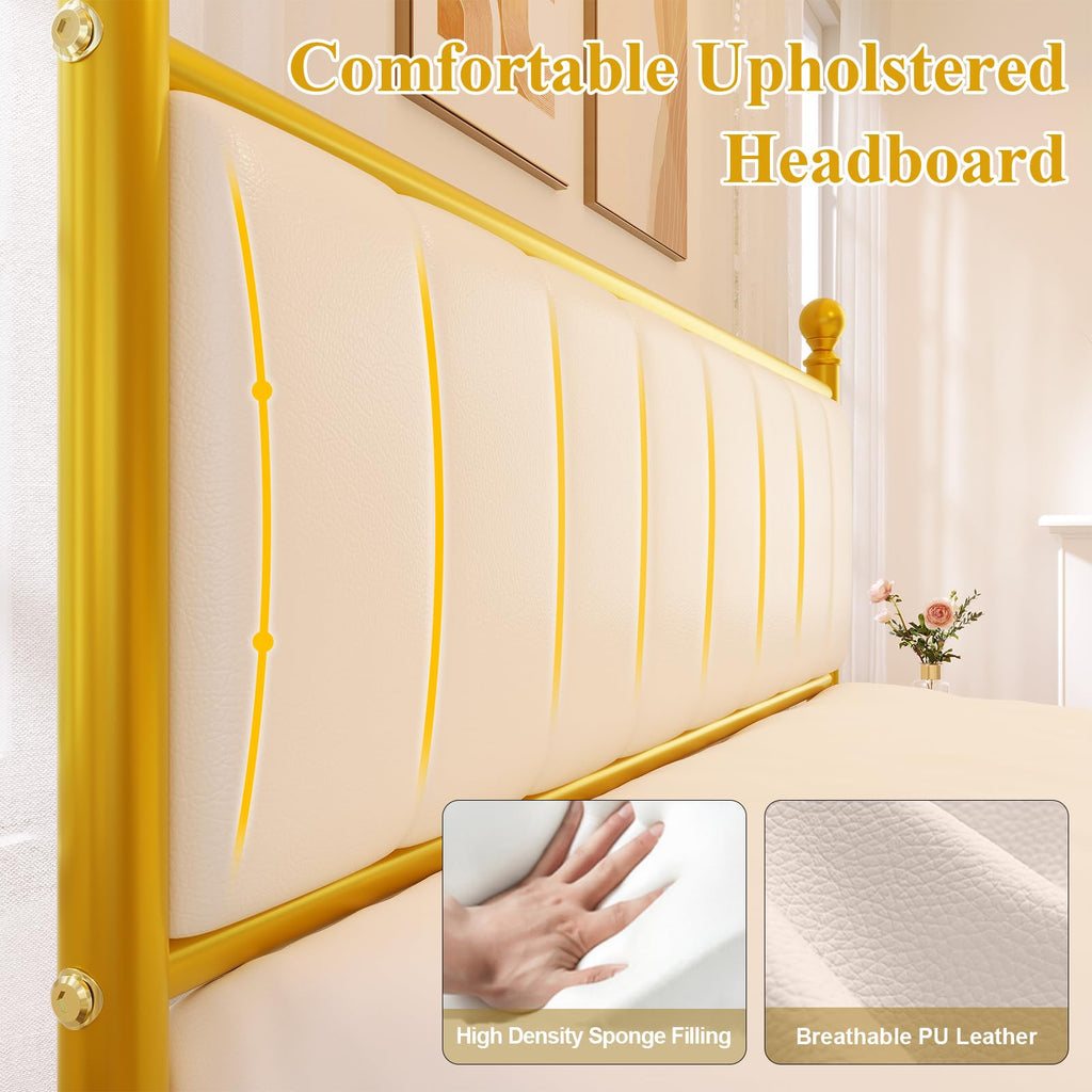 Gold Full Size Bed Frame with Headboard and Under Bed Storage V283618