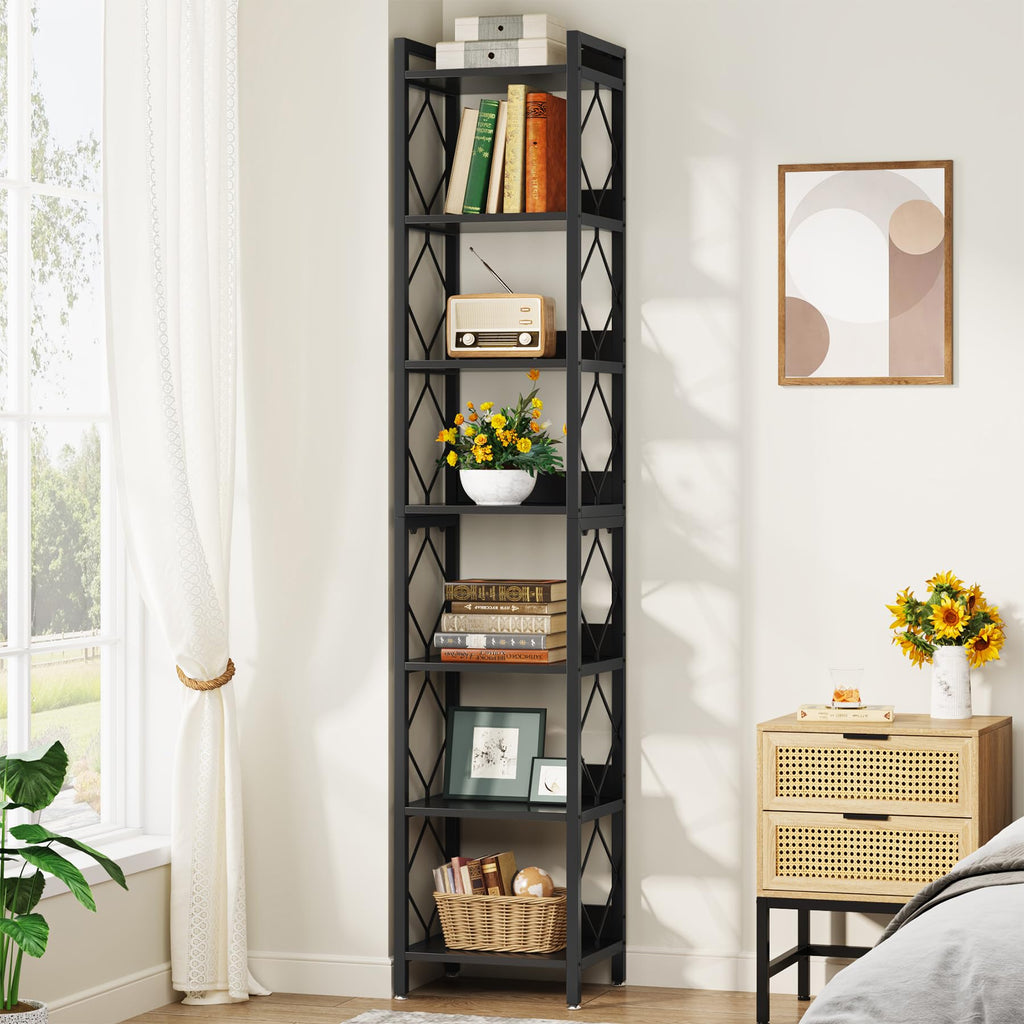 78.7 Inch Tall Skinny Narrow Black Bookshelf Bookcase R10002