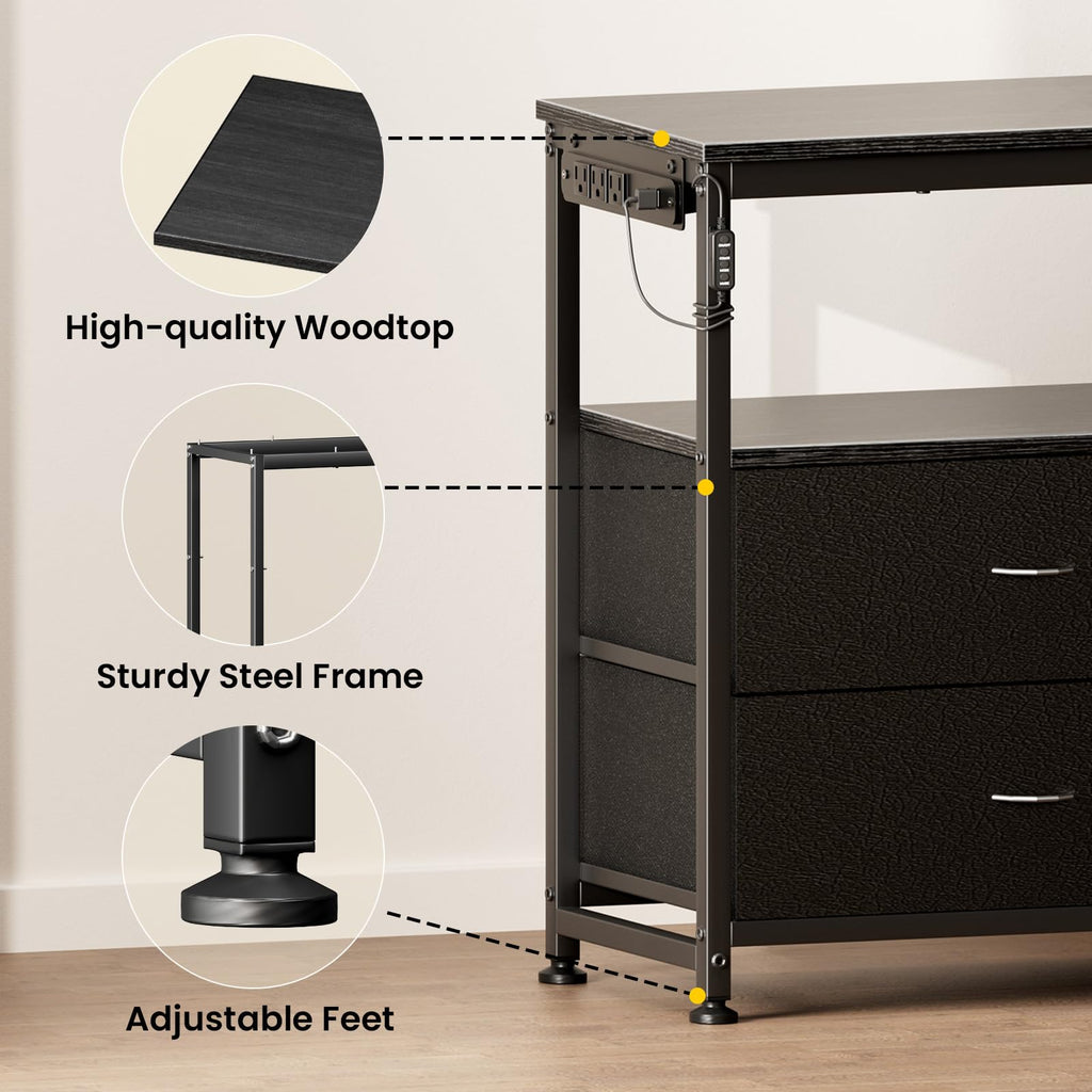 Black Dresser TV Stand with 6 Fabric Drawers Y592689