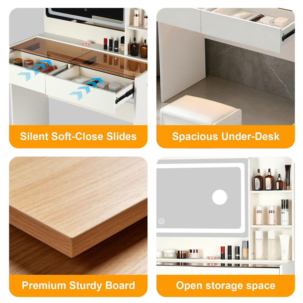 White Makeup Vanity Desk with LED Mirror L127