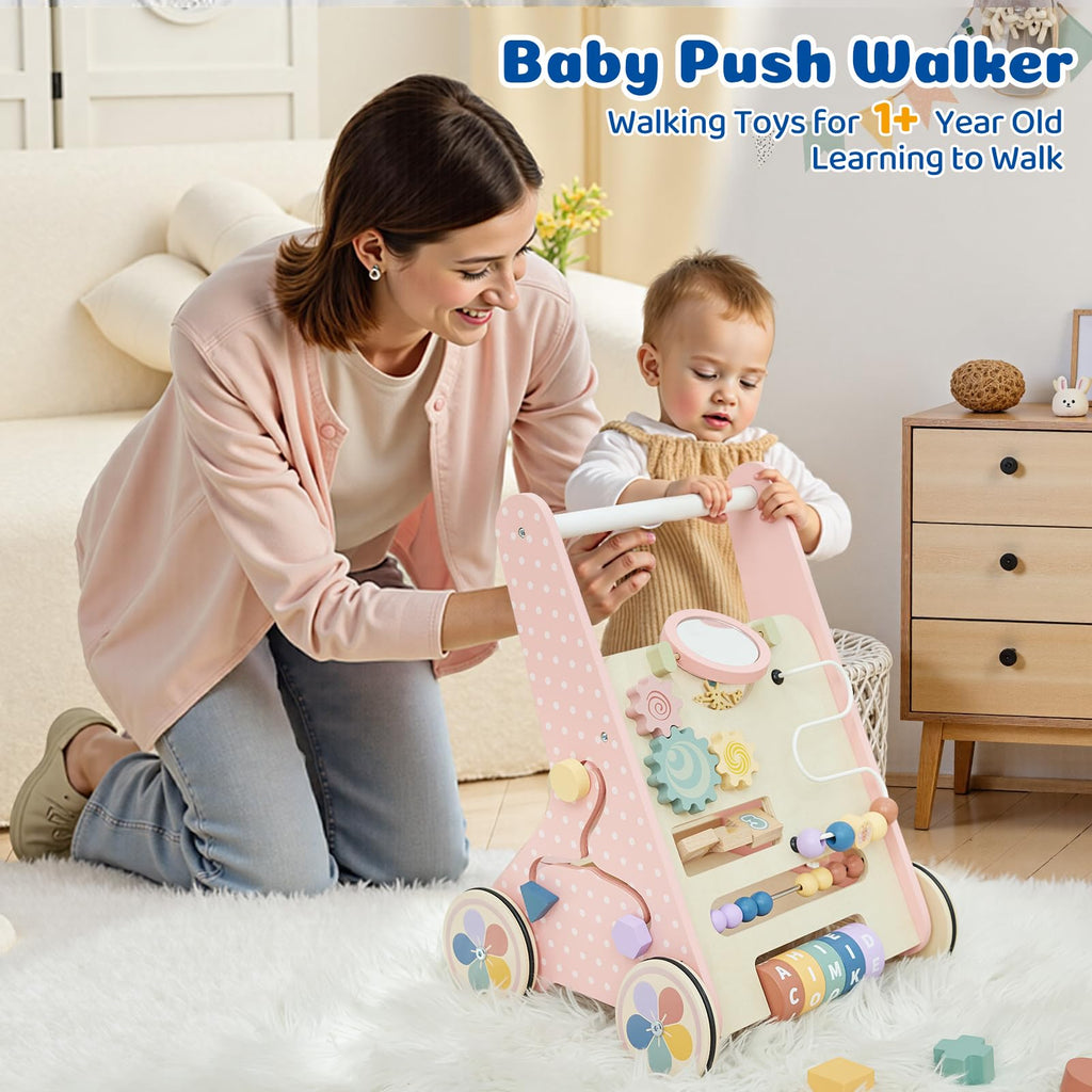 Pink Wooden Baby Walker H3009