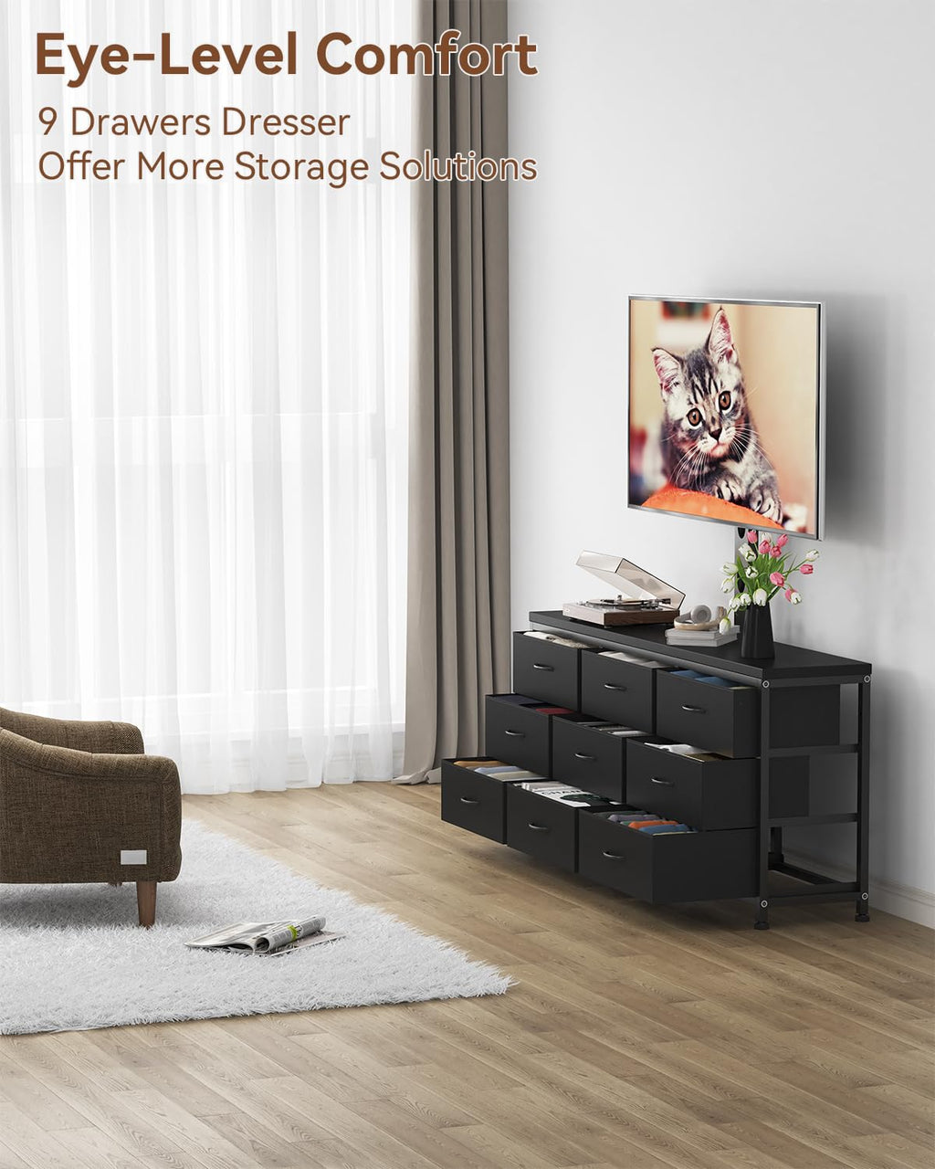 TV Stand with Mount and 9 Fabric Drawers S86151