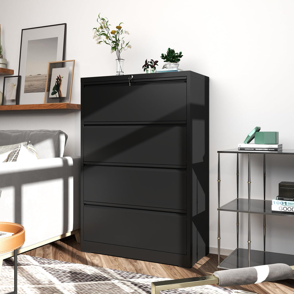 Black 4 Drawer Metal Lateral File Cabinet with Lock Y930956