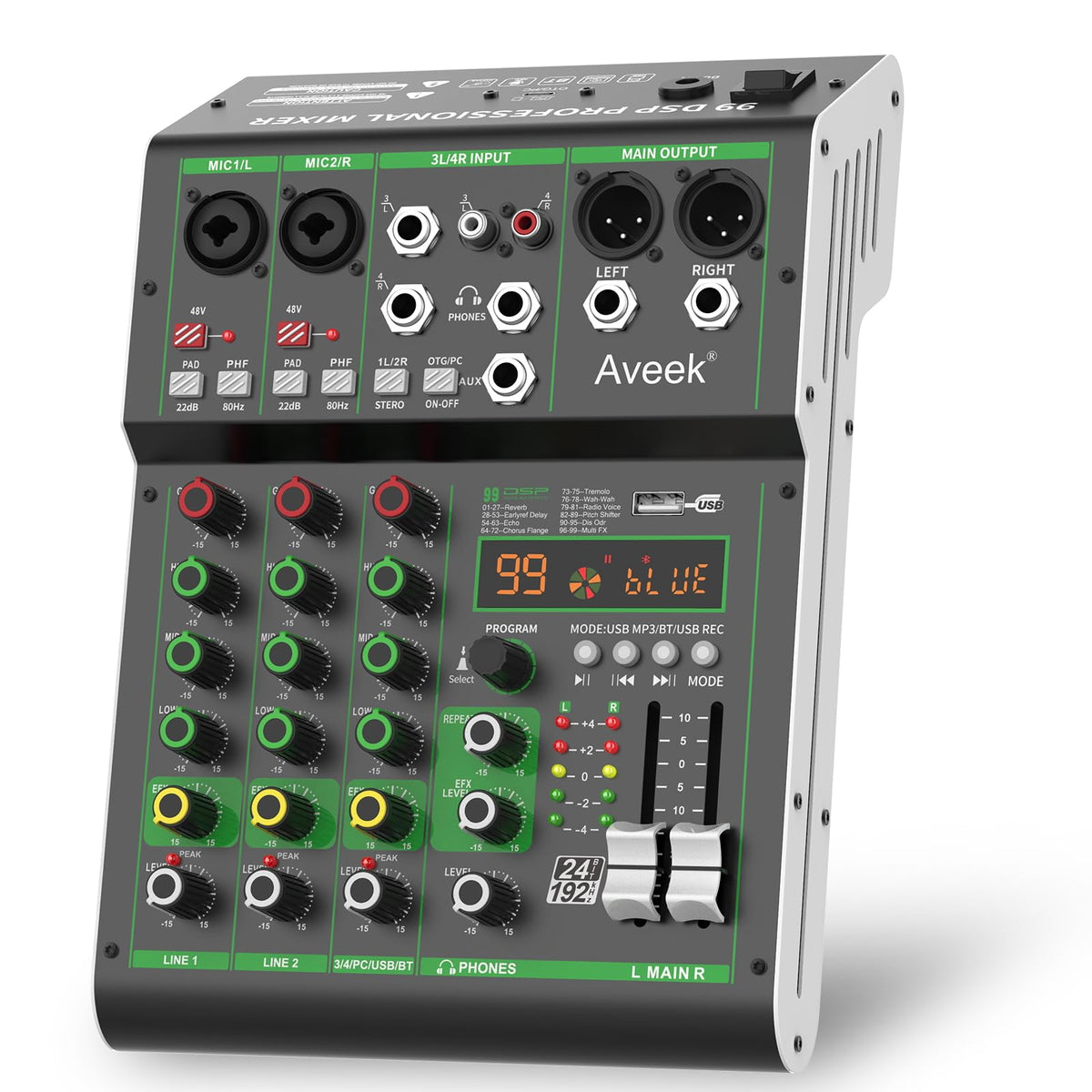 4 Channel Audio Mixer with Bluetooth and USB L163125